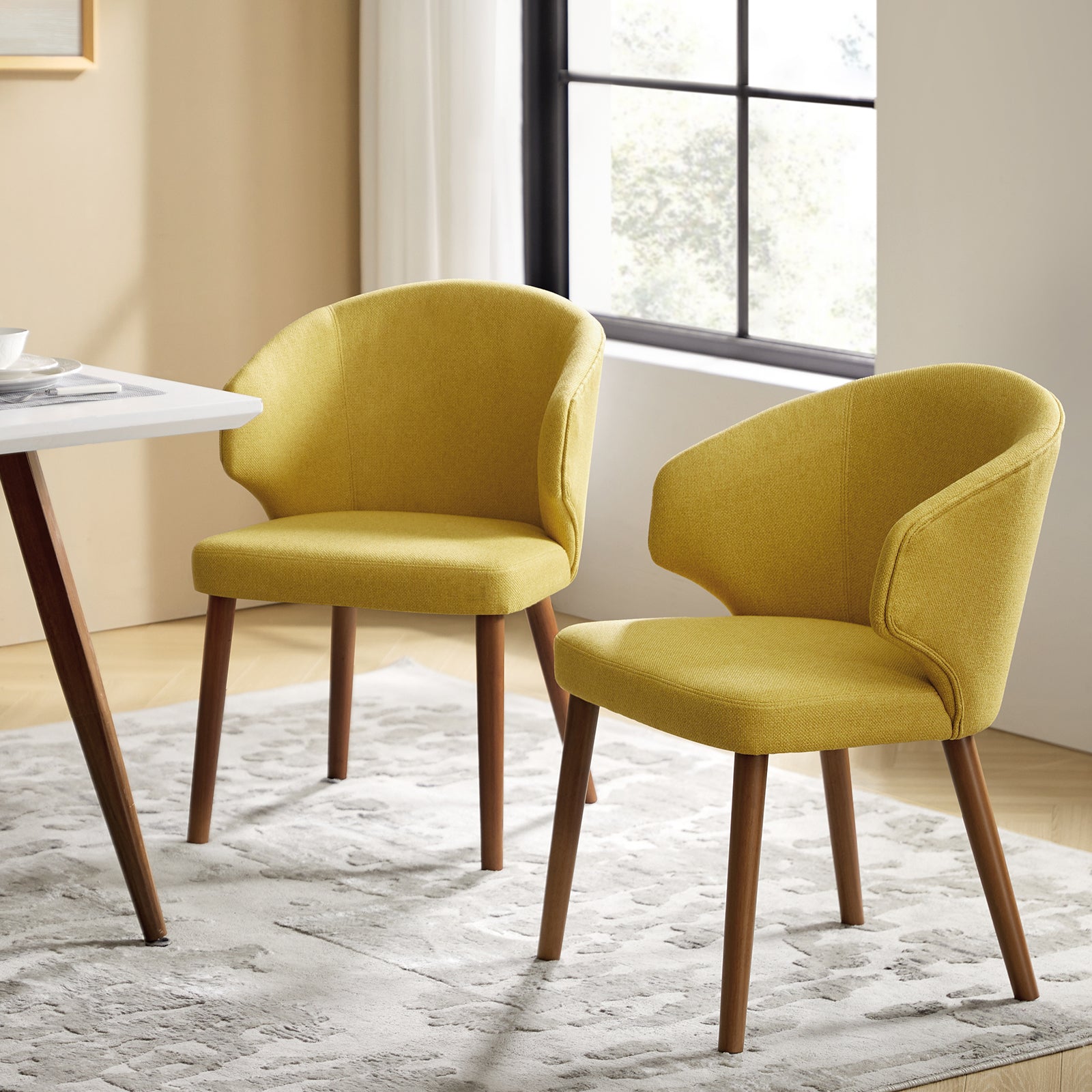 Mid-century Modern Wing-Back Dining Chair with Solid Wooden Tapered Legs, Set of 2