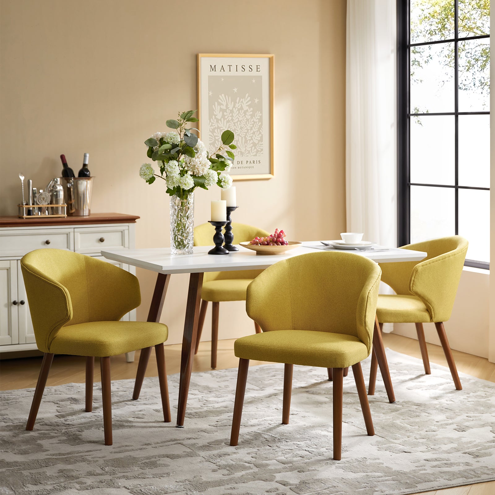 Mid-century Modern Wing-Back Dining Chair with Solid Wooden Tapered Legs, Set of 2