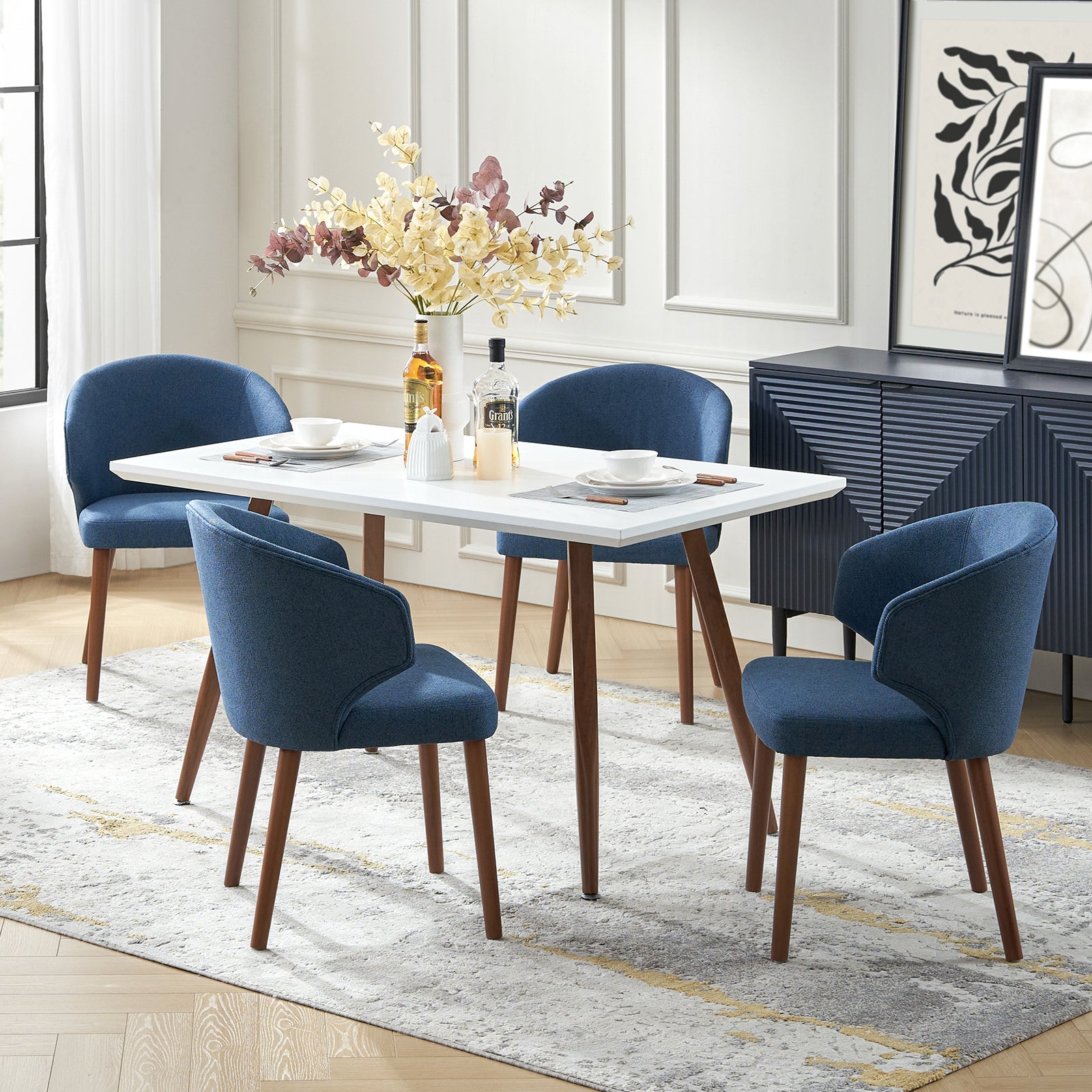 Mid-century Modern Wing-Back Dining Chair with Solid Wooden Tapered Legs, Set of 2