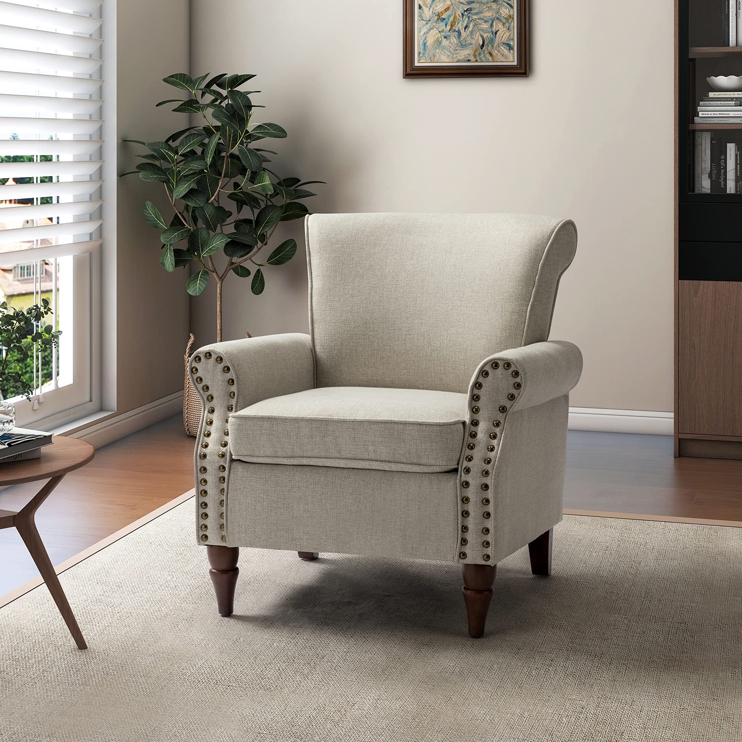 Comfy Small Fabric Nailhead Club Chair