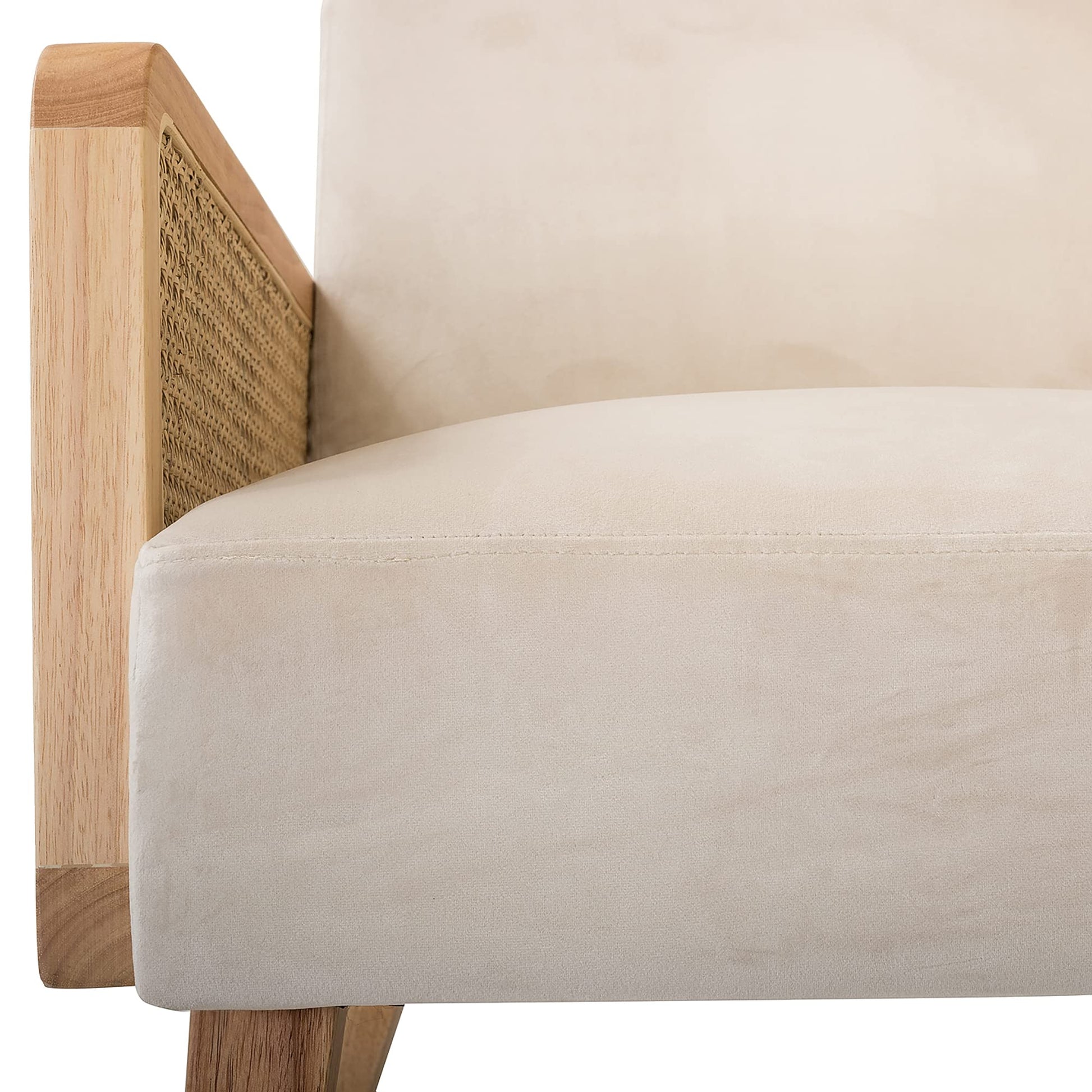 Mid-Century Modern Upholstered Accent Chairs with Rattan Armrest