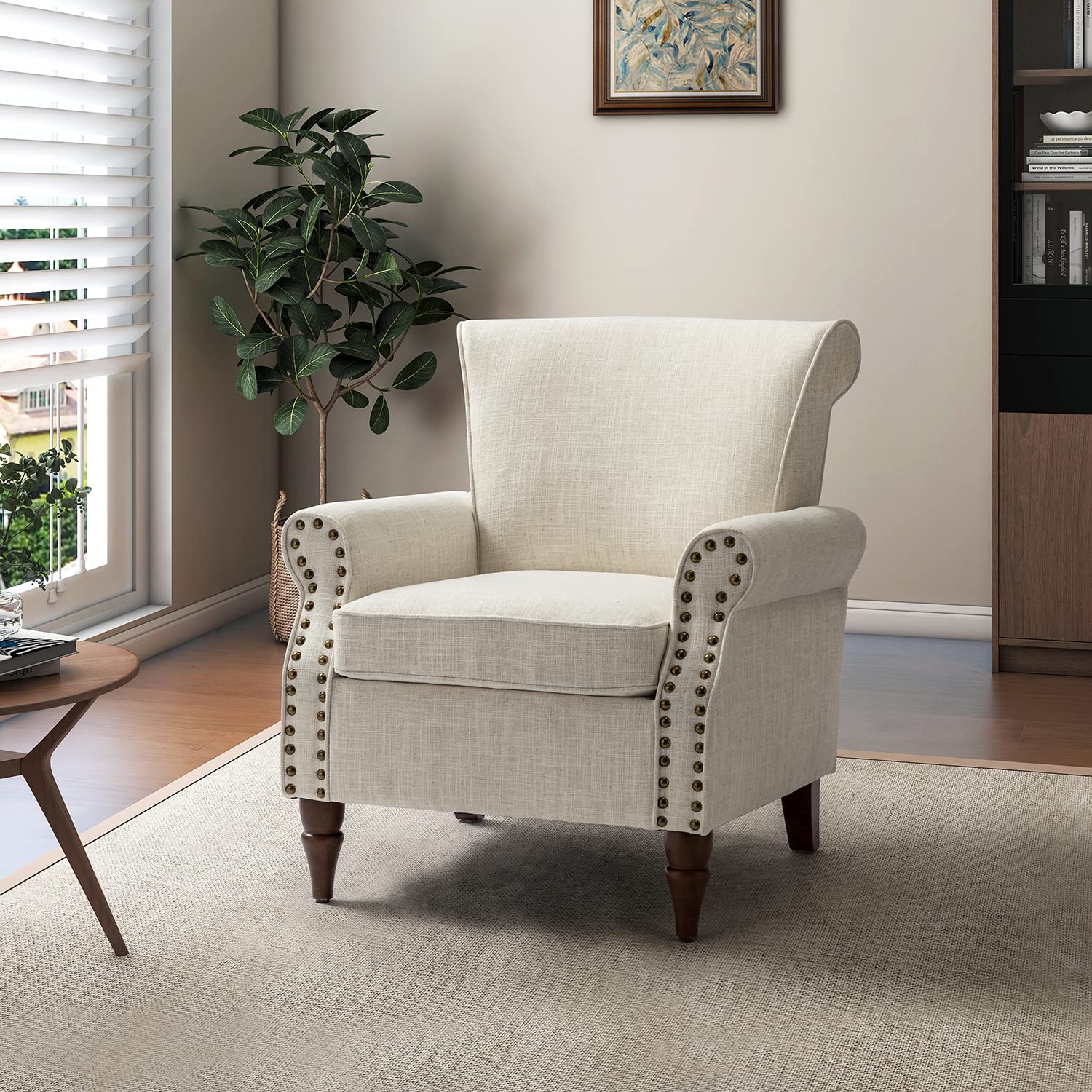 Comfy Small Fabric Nailhead Club Chair