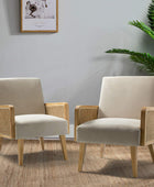 Mid-Century Modern Upholstered Accent Chairs with Rattan Armrest