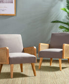 Mid-Century Modern Upholstered Accent Chairs with Rattan Armrest
