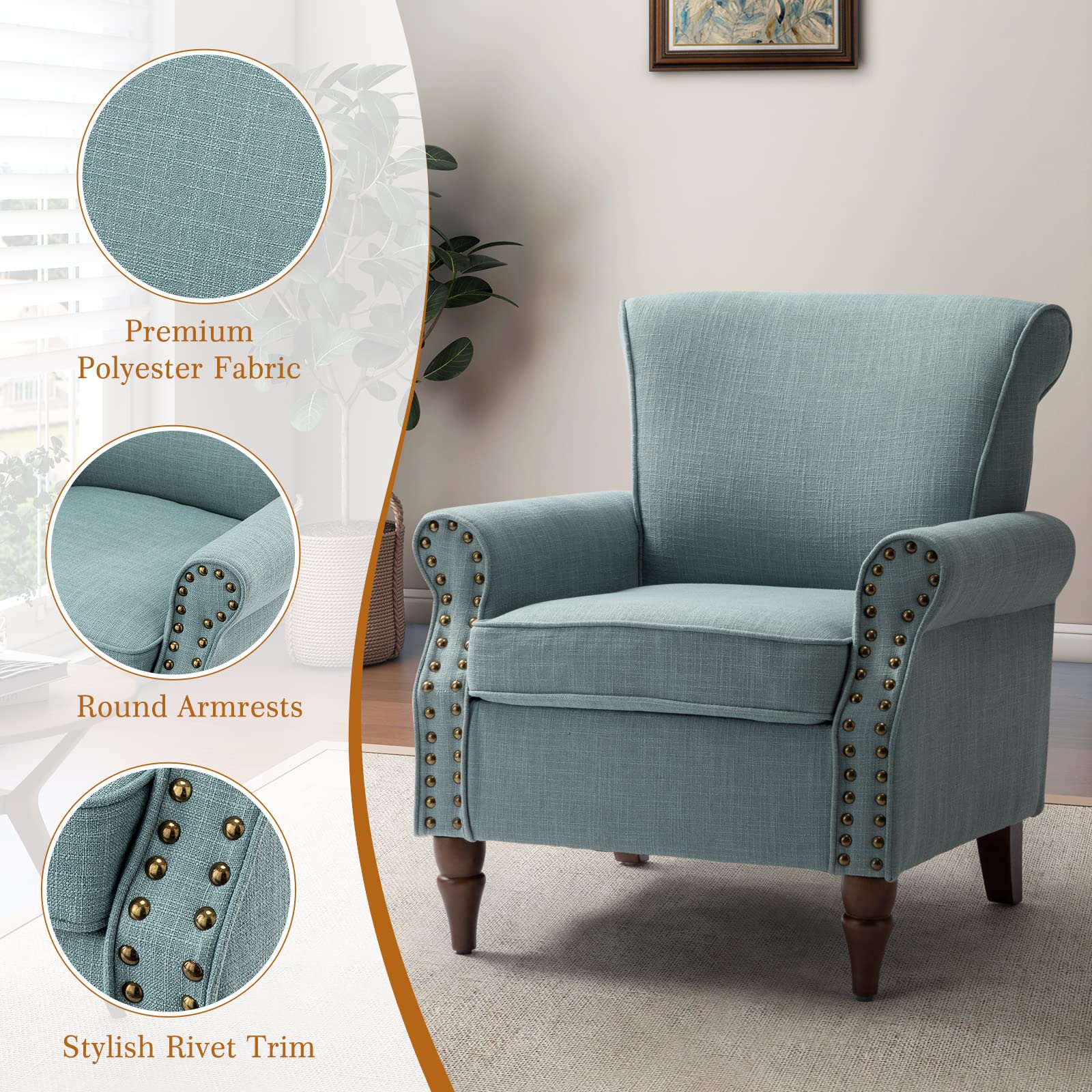 Comfy Small Fabric Nailhead Club Chair