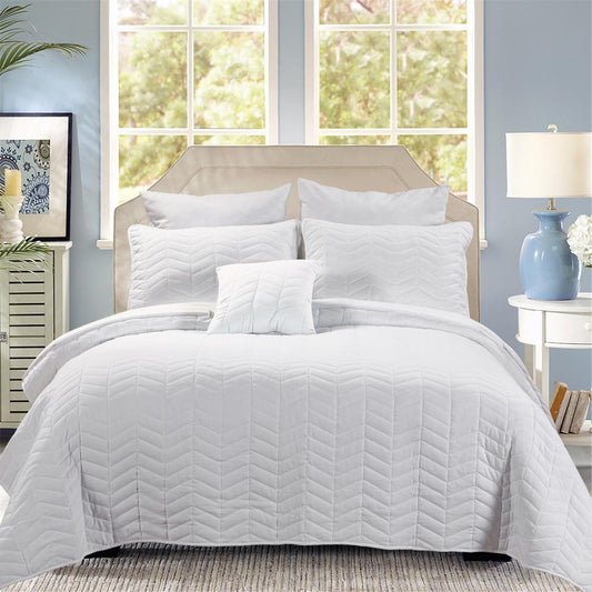 4 Piece Soft Washable Chevron Quilt Set Queen King size
