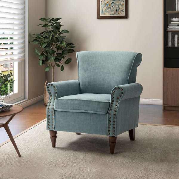 Comfy Small Fabric Nailhead Club Chair