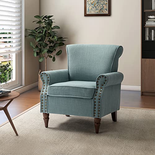 Comfy Small Fabric Nailhead Club Chair