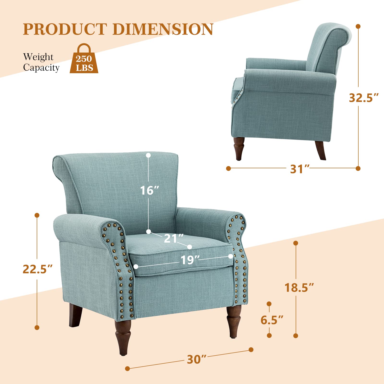 Comfy Small Fabric Nailhead Club Chair