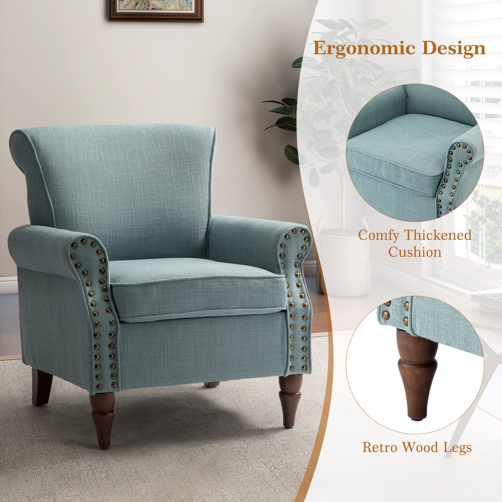 Comfy Small Fabric Nailhead Club Chair