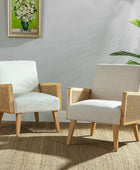Mid-Century Modern Upholstered Accent Chairs with Rattan Armrest