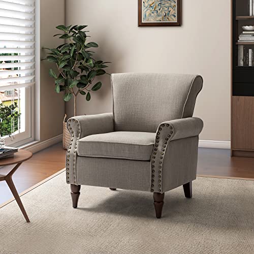 Comfy Small Fabric Nailhead Club Chair